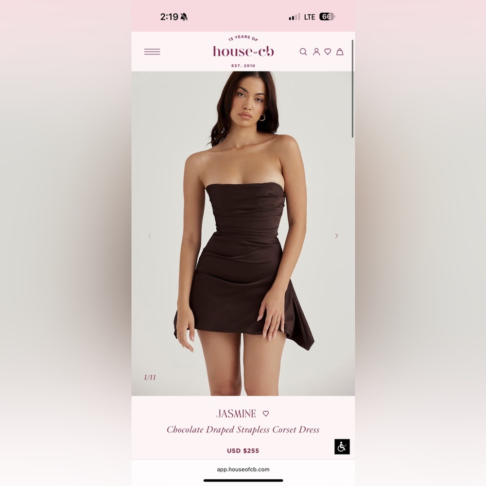 House of CB Jasmine Strapless Chocolate Dress